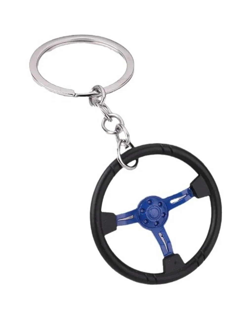 Blue 3 Spoke Racing Steering Wheel Keychain Drift Car Key Ring Enthusiast Gift